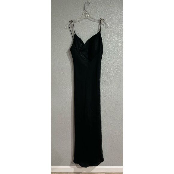 Vintage 90s Black Iridescent Rhinestone Strappy Long Maxi Formal Dress Prom M - Picture 1 of 7